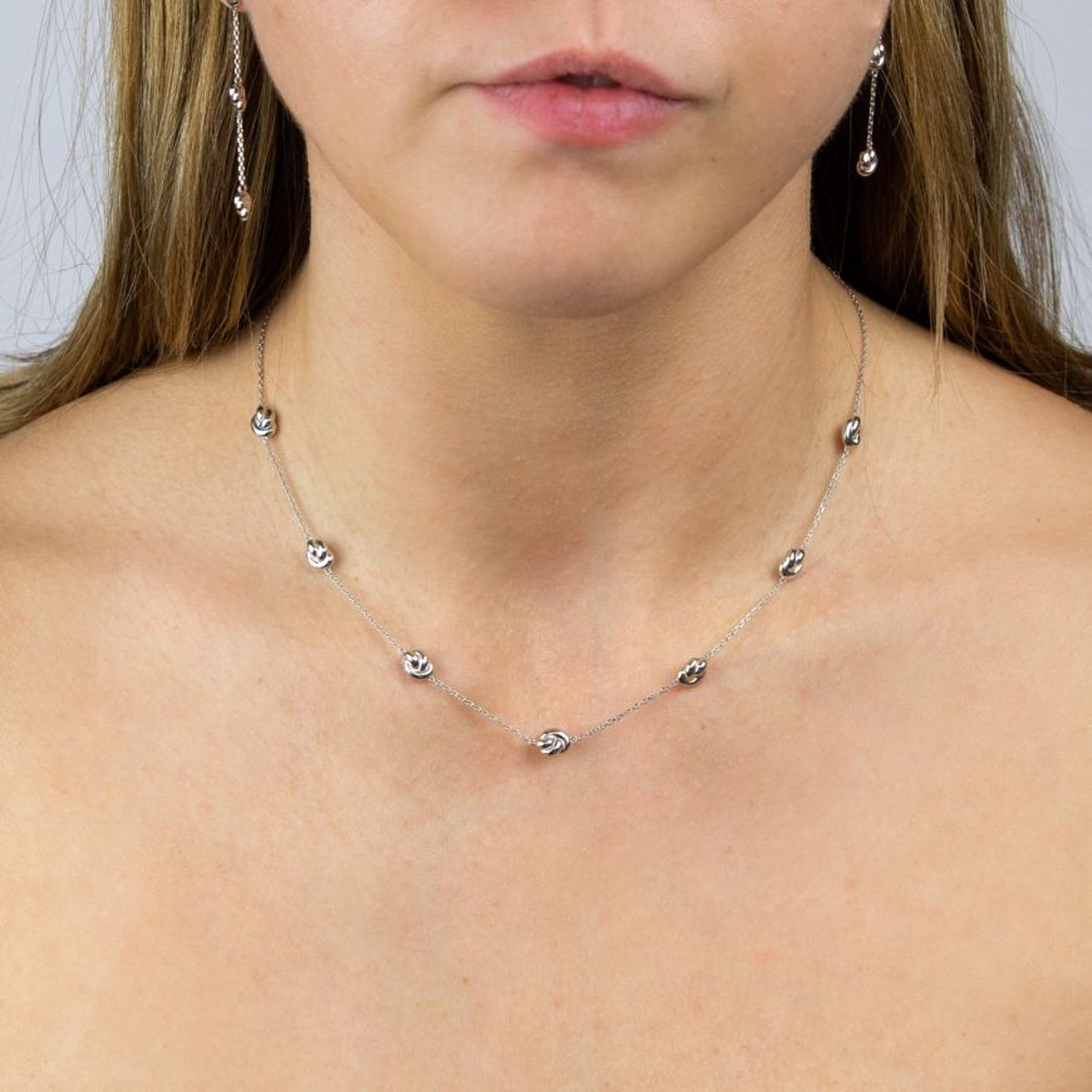 Sterling Silver Station Knot Necklace - Model