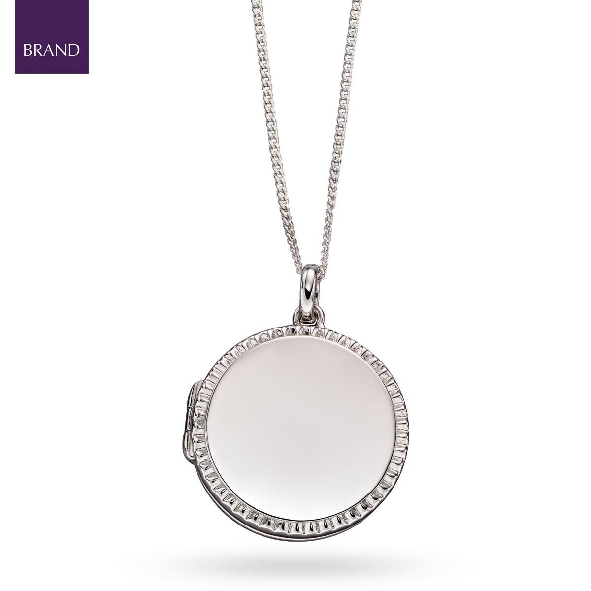 Sterling Silver Round Diamond Cut Locket Pendant & Chain