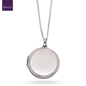 Sterling Silver Round Diamond Cut Locket Pendant & Chain