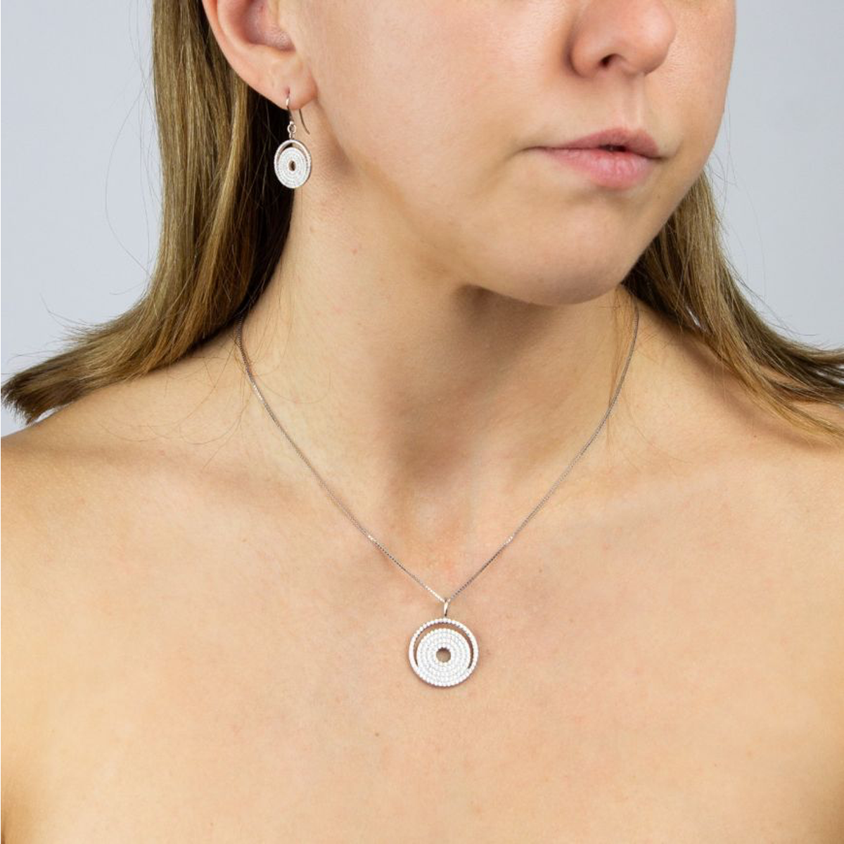 Sterling Silver Spiral Cubic Zirconia Pave Set Pendant & Chain - Model