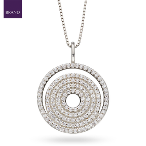 Sterling Silver Spiral Cubic Zirconia Pave Set Pendant & Chain