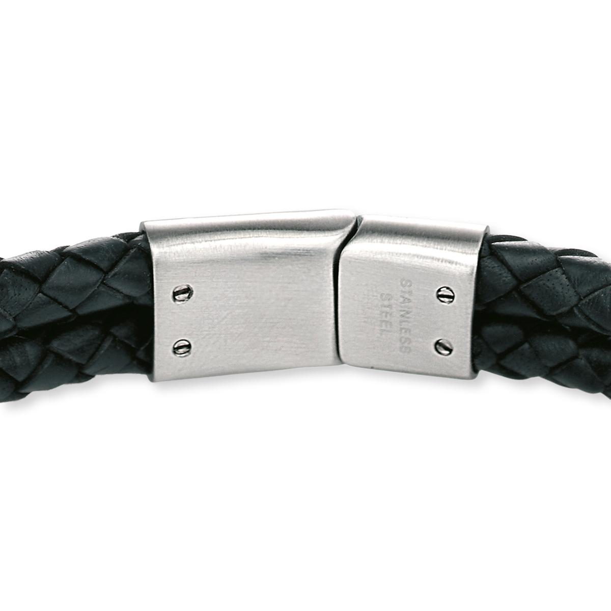 Black Leather Bracelet with Stainless Steel Sections