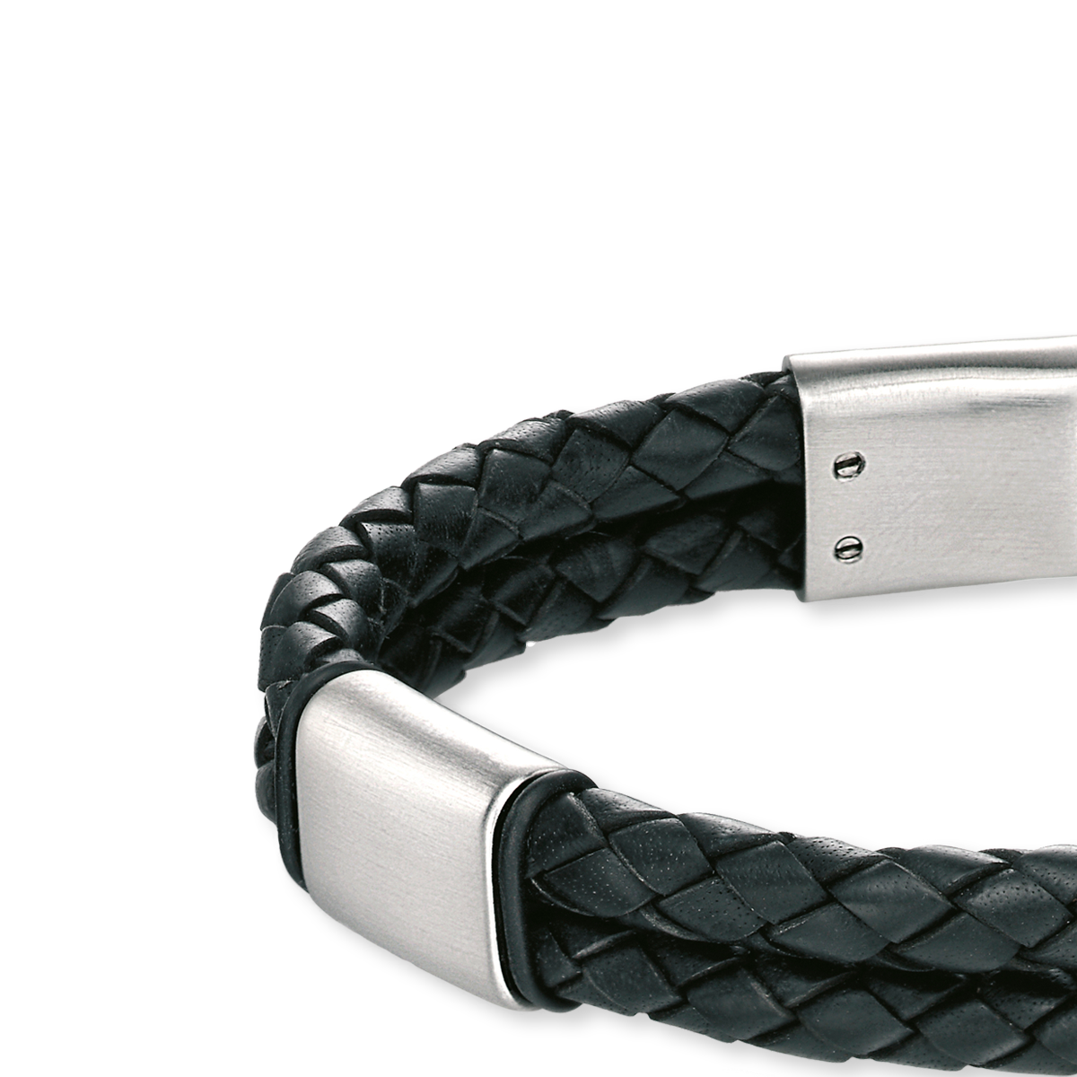 Black Leather Bracelet with Stainless Steel Sections