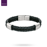 Black Leather Bracelet with Stainless Steel Sections