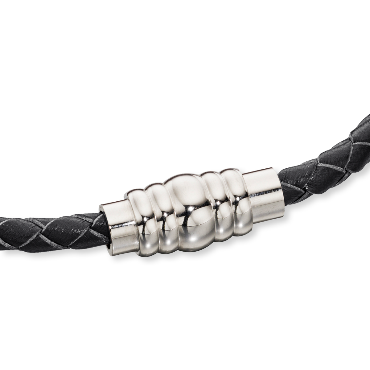 Skinny Stainless Steel Black Leather Bracelet With Magnetic Clasp