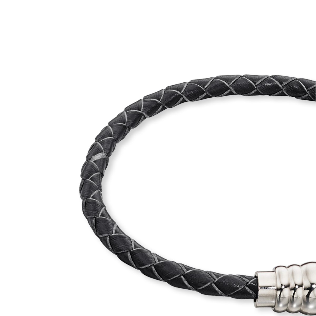 Skinny Stainless Steel Black Leather Bracelet With Magnetic Clasp