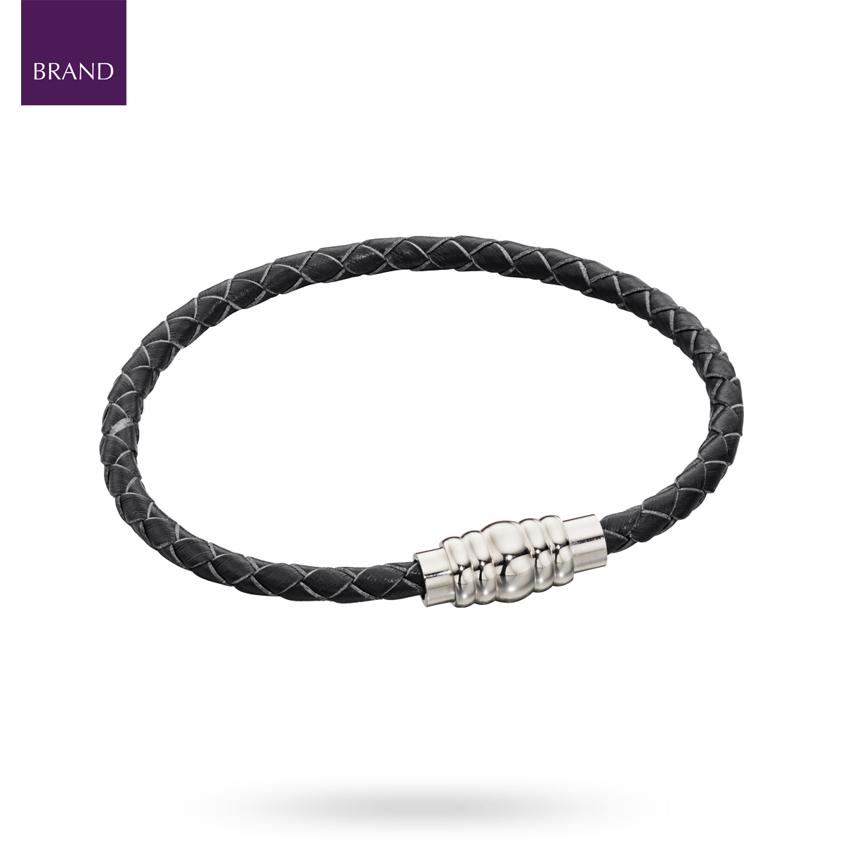 Skinny Stainless Steel Black Leather Bracelet With Magnetic Clasp