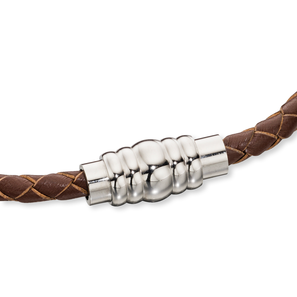 Skinny Stainless Steel Brown Leather Bracelet with Magnetic Clasp