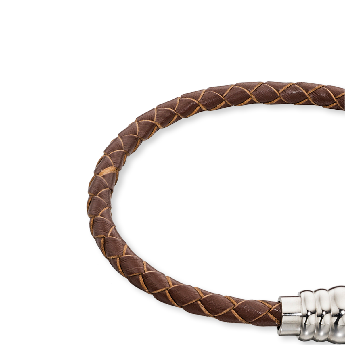 Skinny Stainless Steel Brown Leather Bracelet with Magnetic Clasp