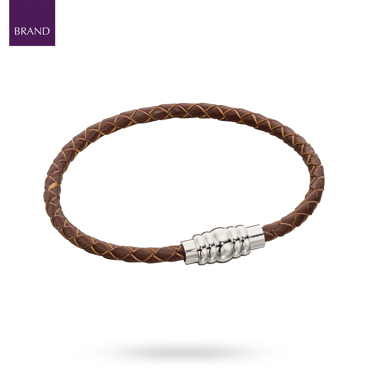 Skinny Stainless Steel Brown Leather Bracelet with Magnetic Clasp