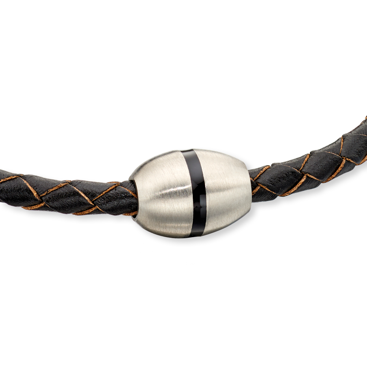 Skinny Brown Leather Plaited Stainless Steel Bracelet