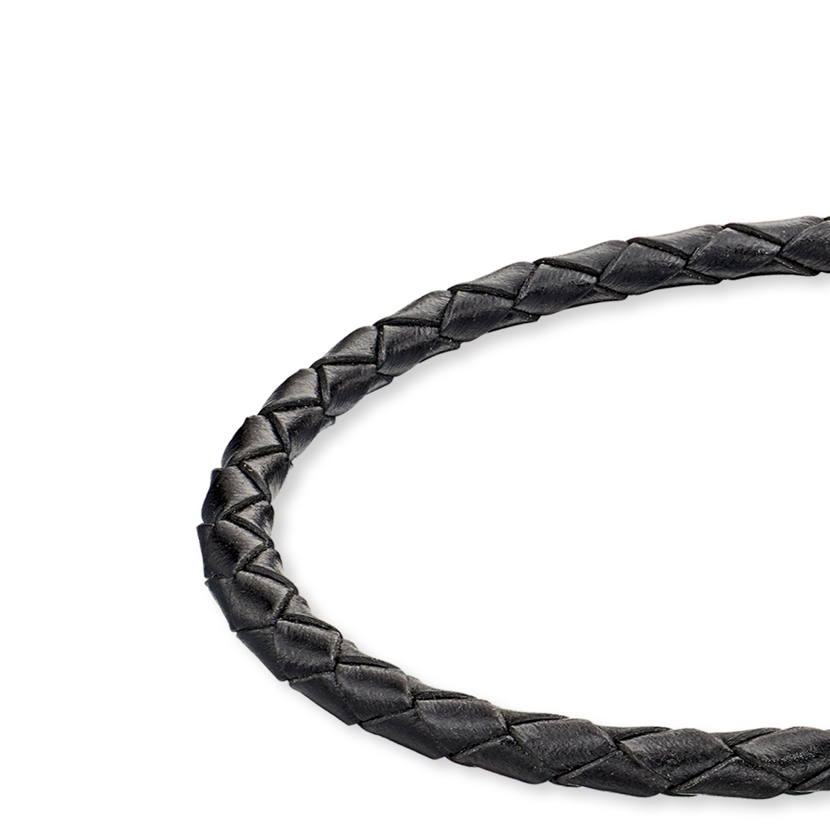 Skinny Black Leather Plaited Stainless Steel Bracelet