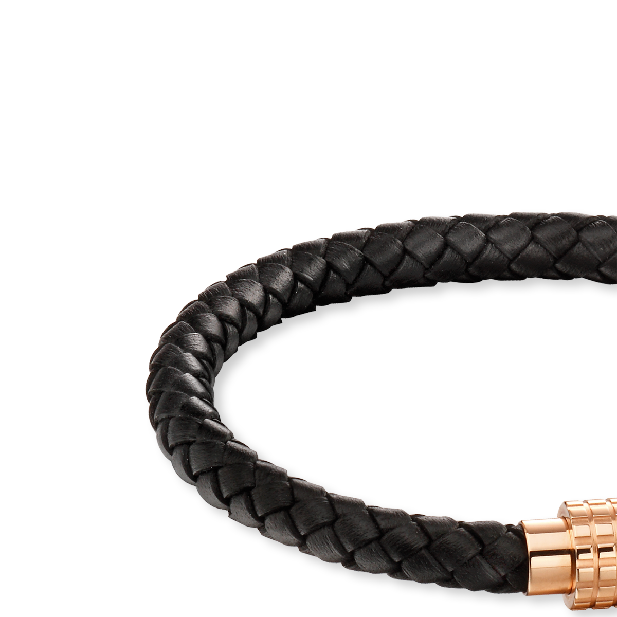 Black Leather Plait Bracelet with Hexagon Ridge Clasp