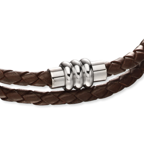 Brown Knot Leather Bracelet with Section Tube Clasp