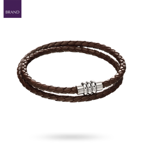 Brown Knot Leather Bracelet with Section Tube Clasp