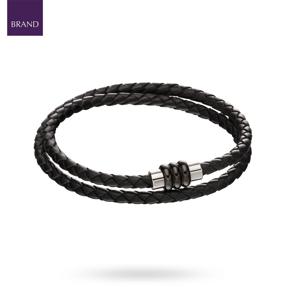 Black Knot Leather Bracelet with Section Tube Clasp