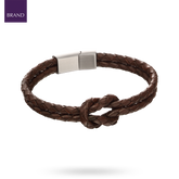 Double Row Knot Brown Leather Bracelet