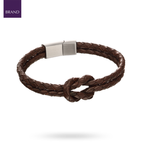 Double Row Knot Brown Leather Bracelet