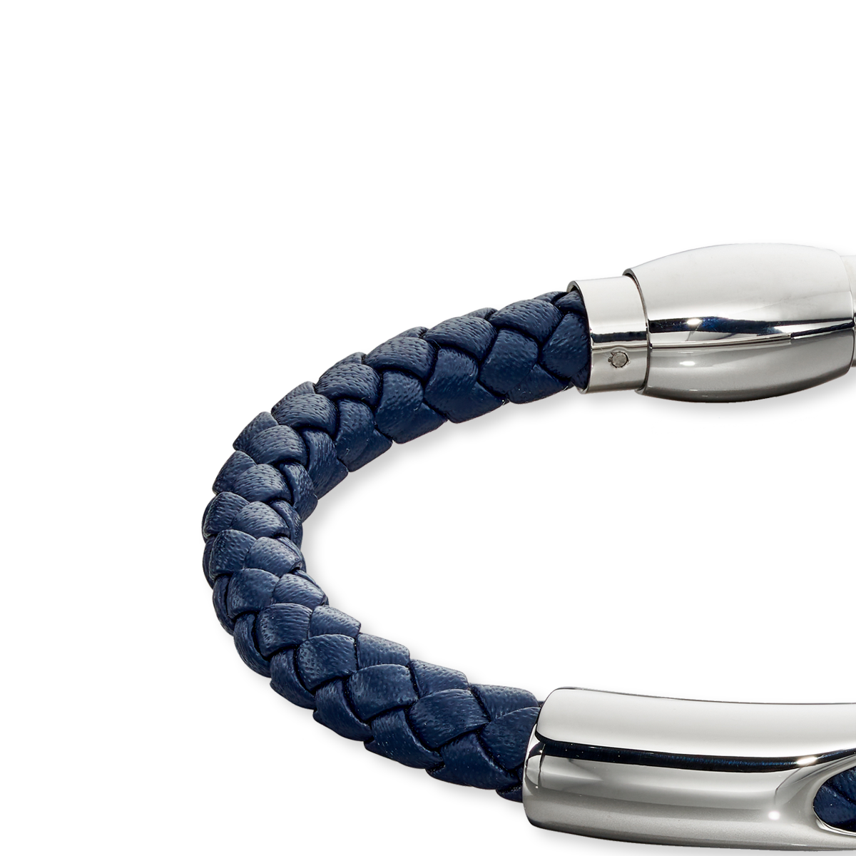 Woven Navy Blue Leather & Stainless Steel Magnetic Clasp Bracelet