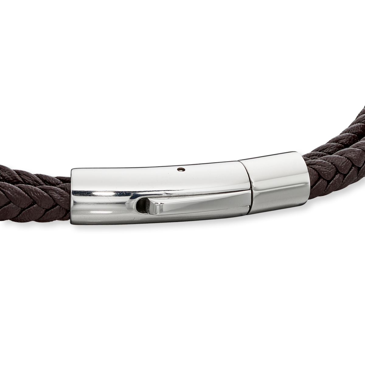 Woven Black Leather Crossover Stainless Steel Clip Clasp Bracelet