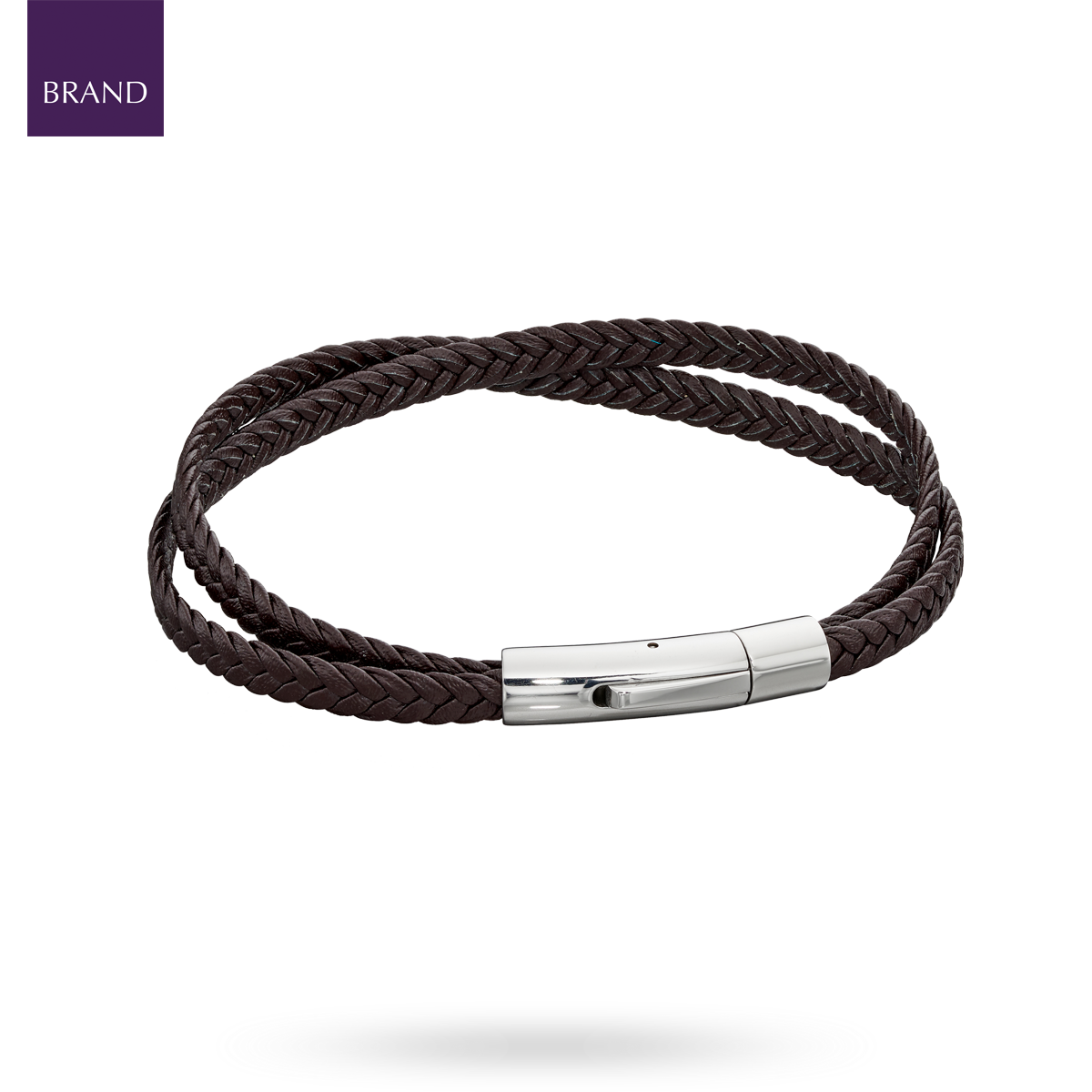 Woven Black Leather Crossover Stainless Steel Clip Clasp Bracelet