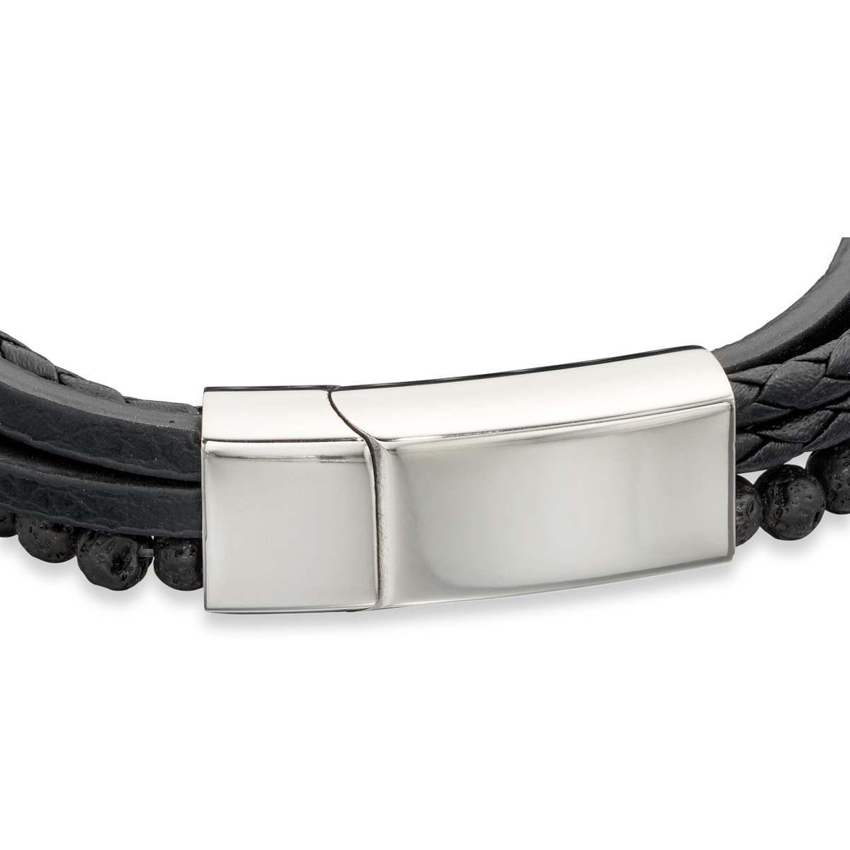 Multi Row Recycled Black Leather Bracelet with Lava Beads