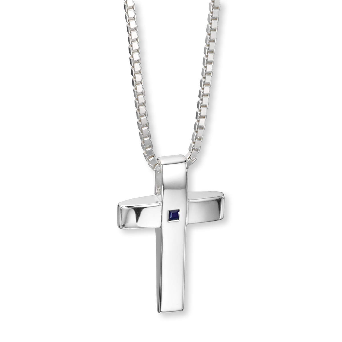 Sterling Silver Blue Sapphire Cross Pendant