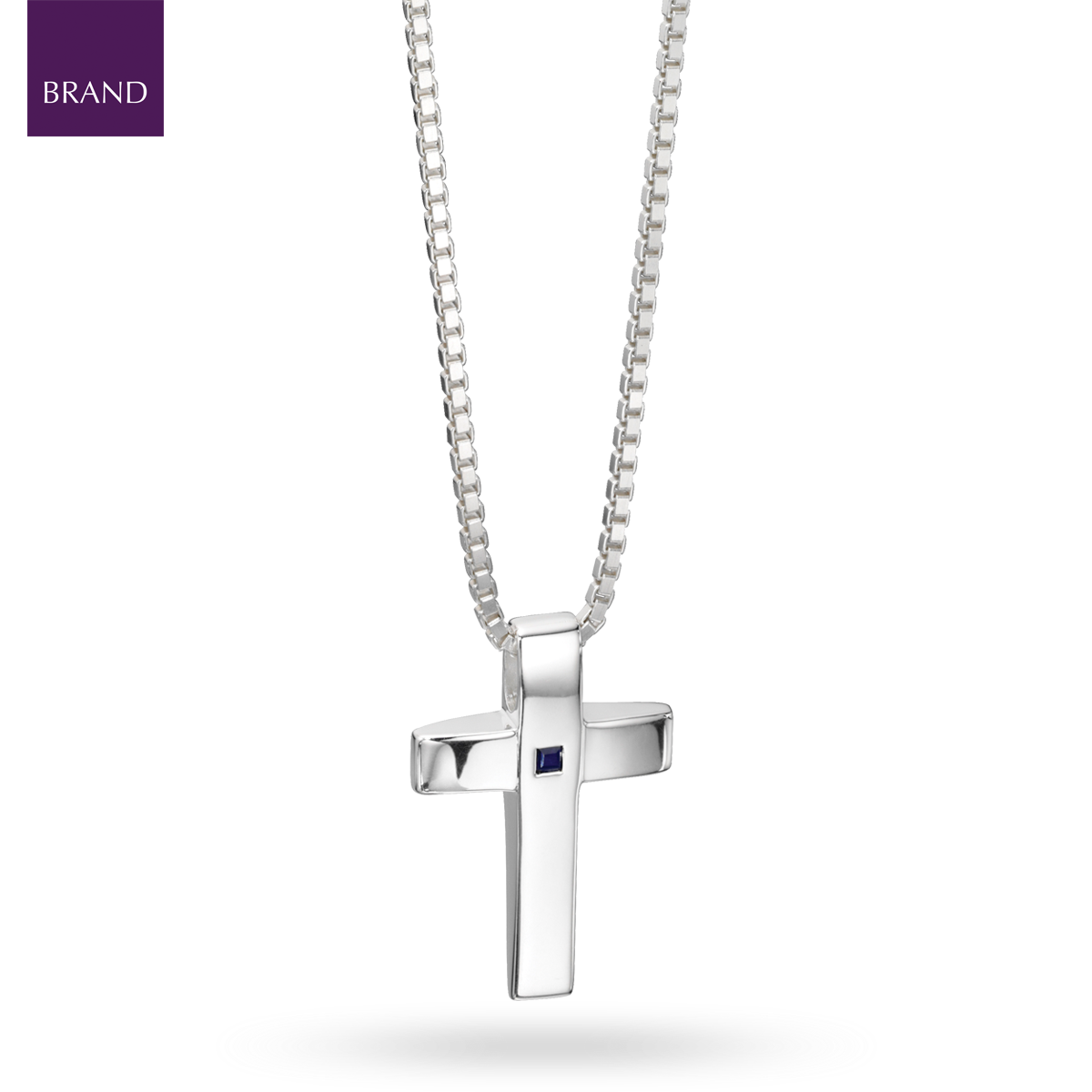 Sterling Silver Blue Sapphire Cross Pendant