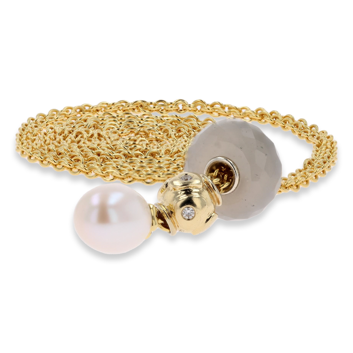 Trollbeads 14ct Yellow Gold Fantasy Necklace with Pearl With Gold Diamond Heartbeat & Precious Stone
