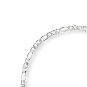 Sterling Silver 4mm Pave & Diamond Cut Figaro Anklet