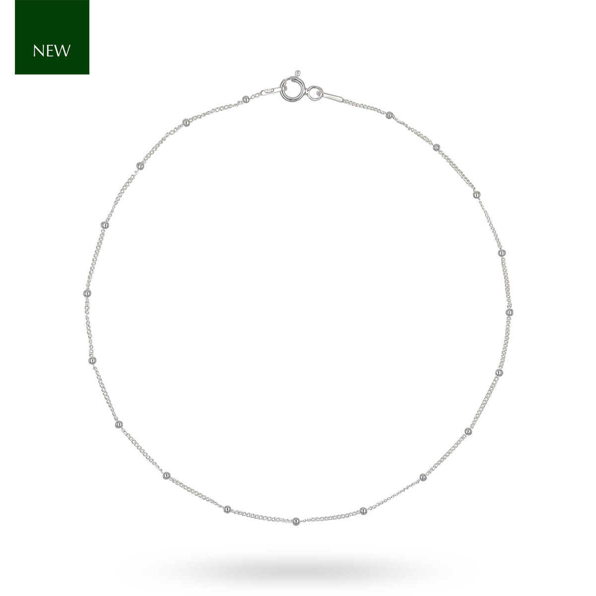 Sterling Silver Rolo & Faceted Bead Anklet