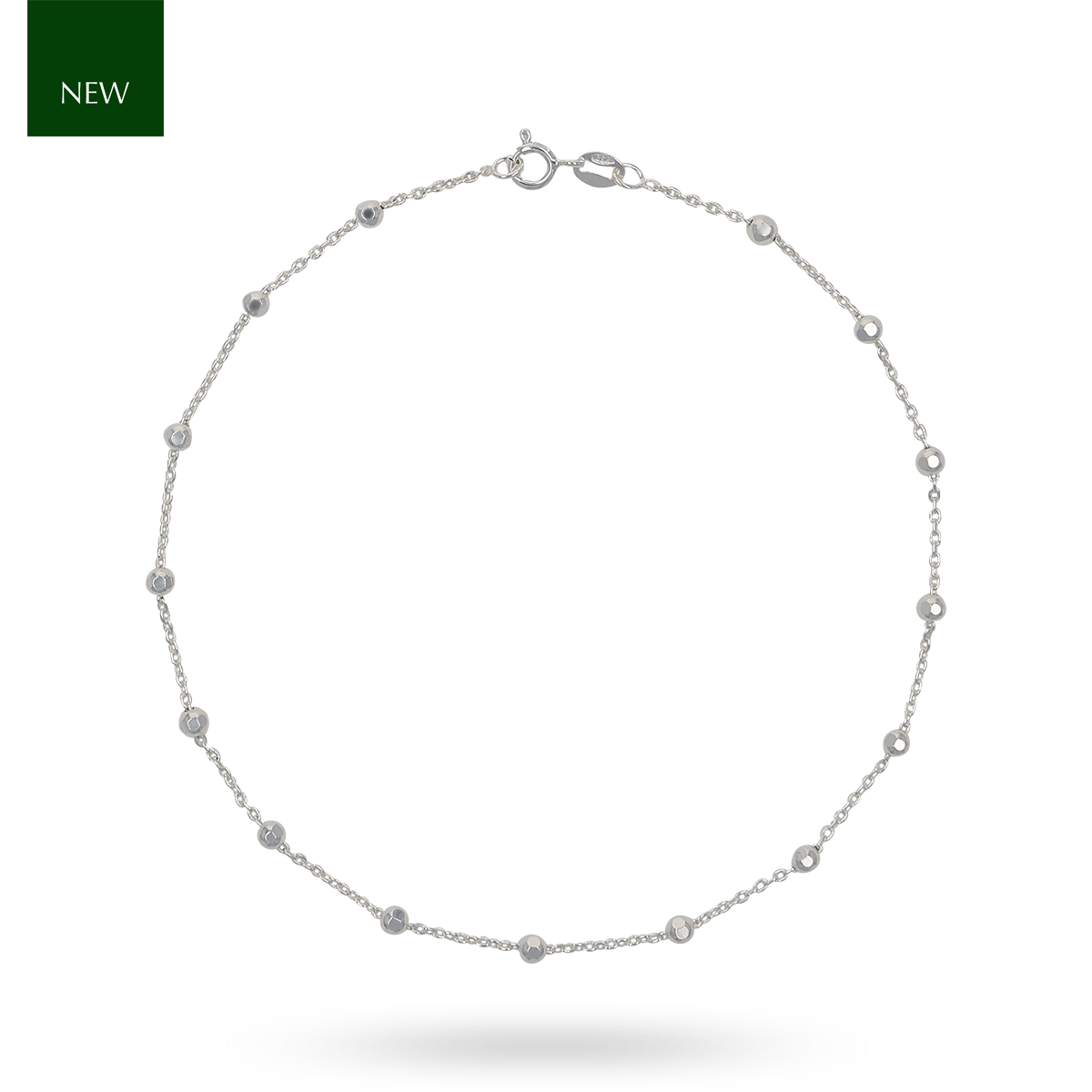 Sterling Silver Trace Link Beaded Anklet