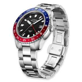 Rotary Henley GMT, Blue & Red Bezel with Stainless Steel Bracelet - GB05108/30