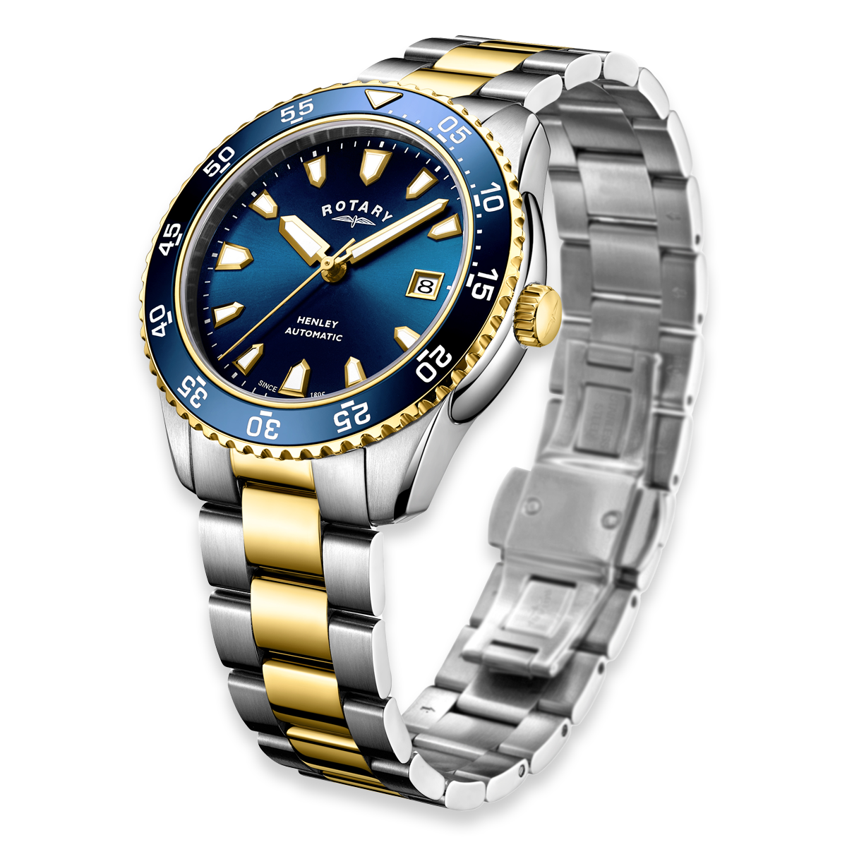 Rotary Henley Automatic 2-Tone Watch, Blue Dial with Stainless Steel Bracelet - GB05131/05