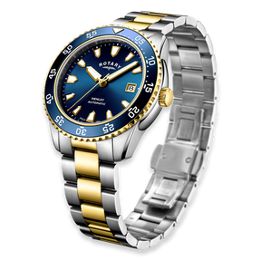 Rotary Henley Automatic 2-Tone Watch, Blue Dial with Stainless Steel Bracelet - GB05131/05