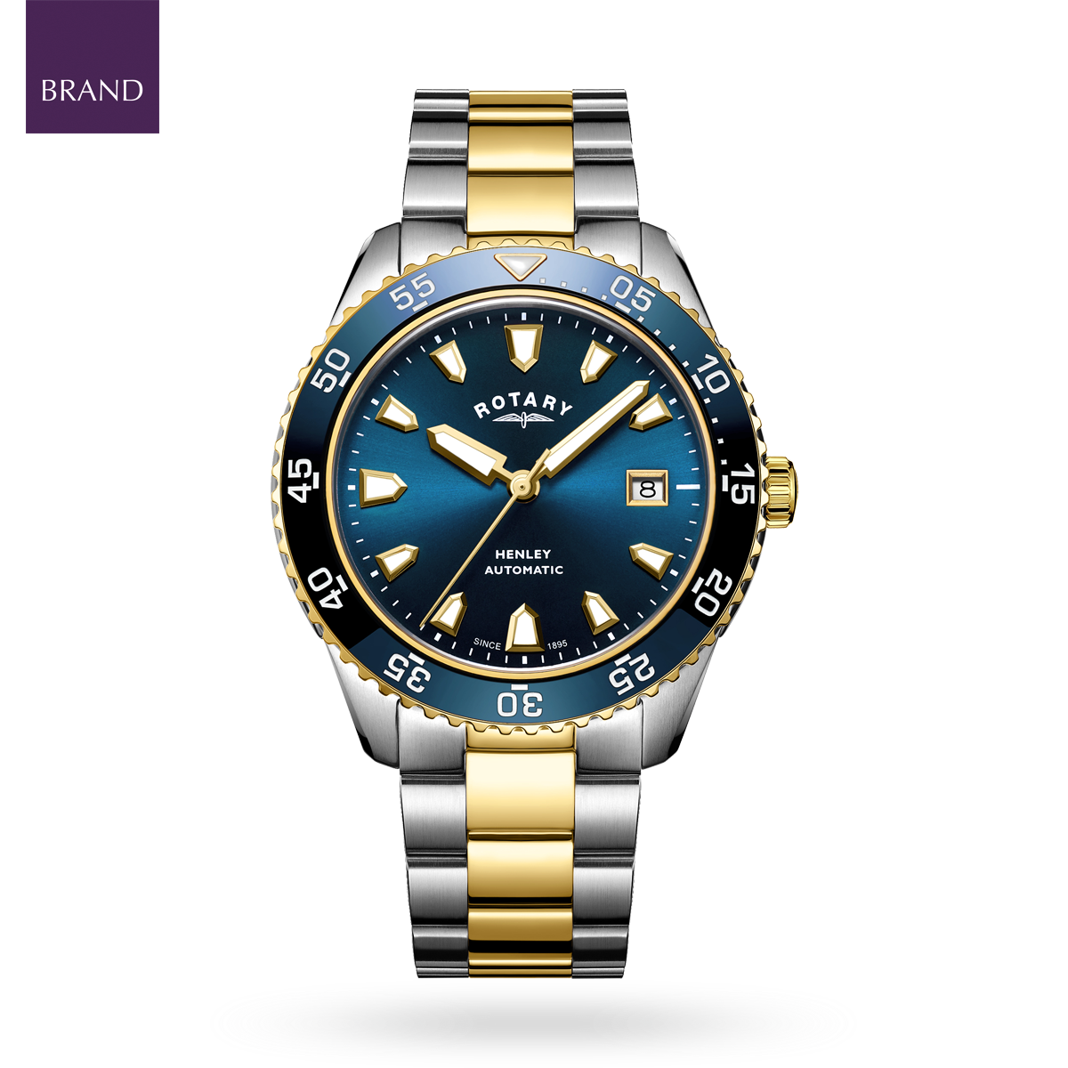 Rotary Henley Automatic 2-Tone Watch, Blue Dial with Stainless Steel Bracelet - GB05131/05