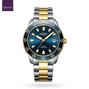 Rotary Henley Automatic 2-Tone Watch, Blue Dial with Stainless Steel Bracelet - GB05131/05