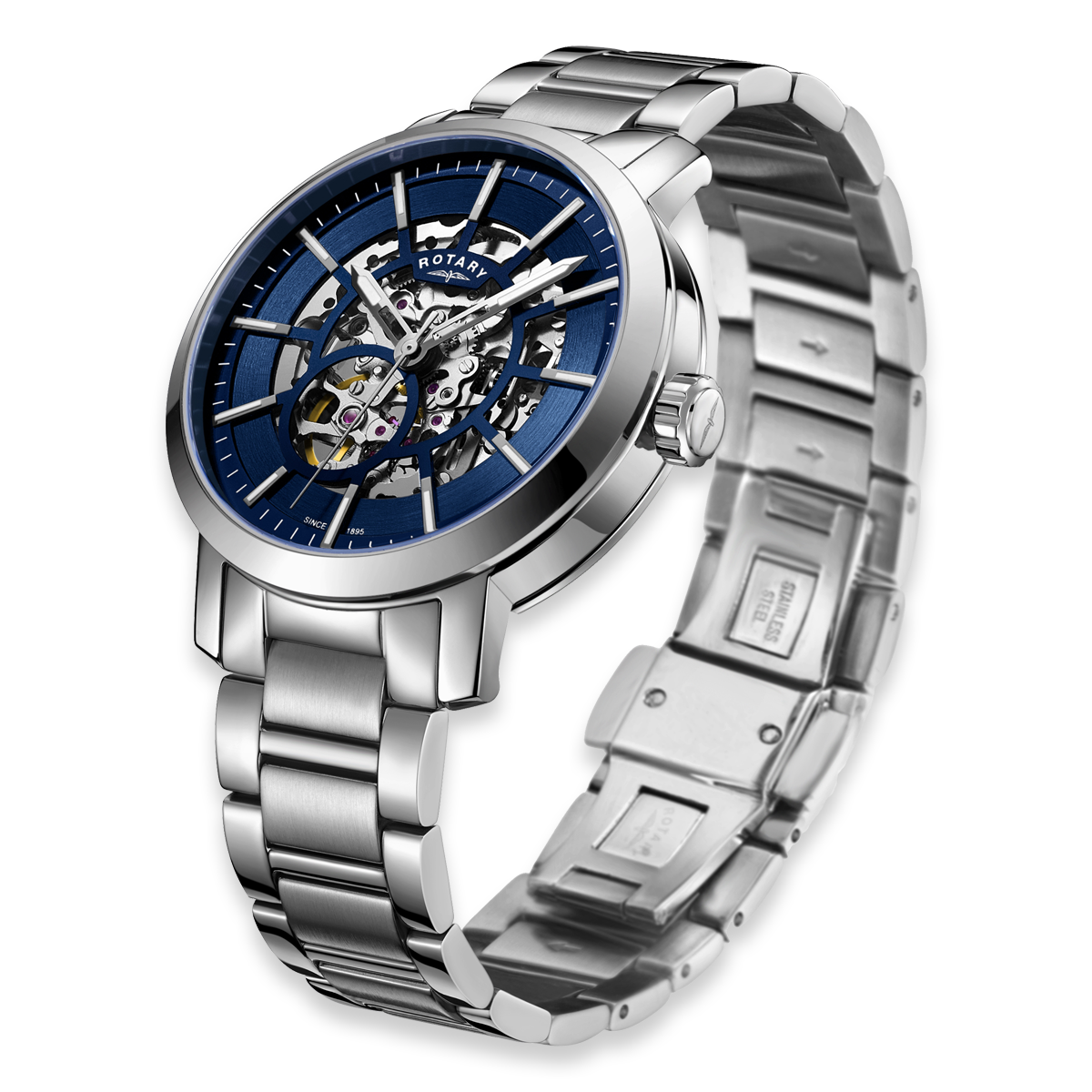 Rotary Greenwich Skeleton Automatic, Blue Dial with Stainless Steel Bracelet - GB05350/05