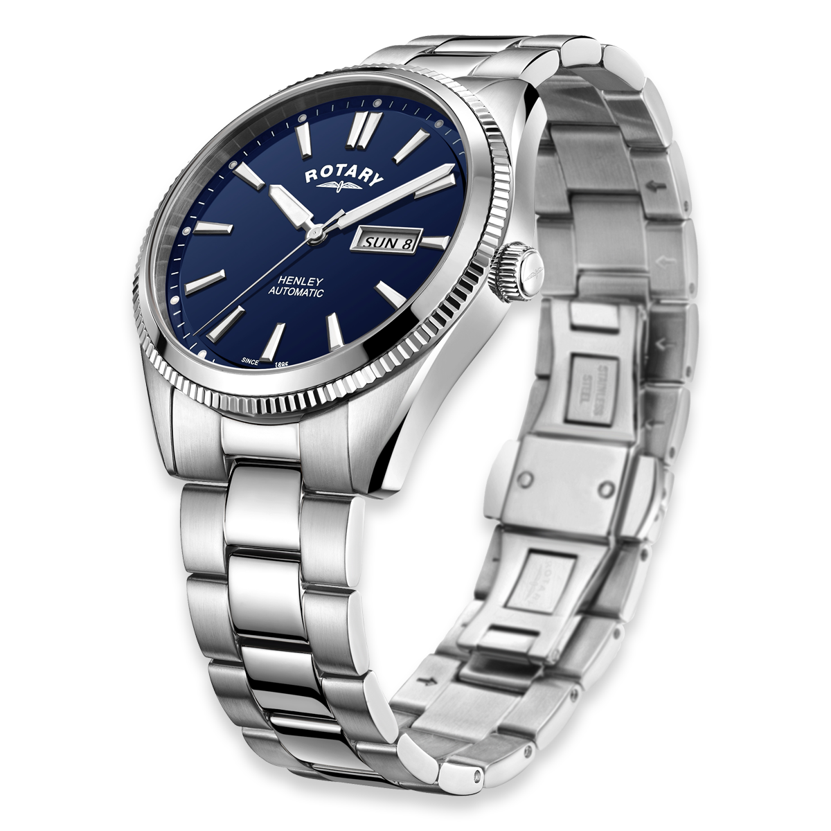 Rotary Henley Automatic Watch, Blue Dial with Stainless Steel Bracelet - GB05380/05