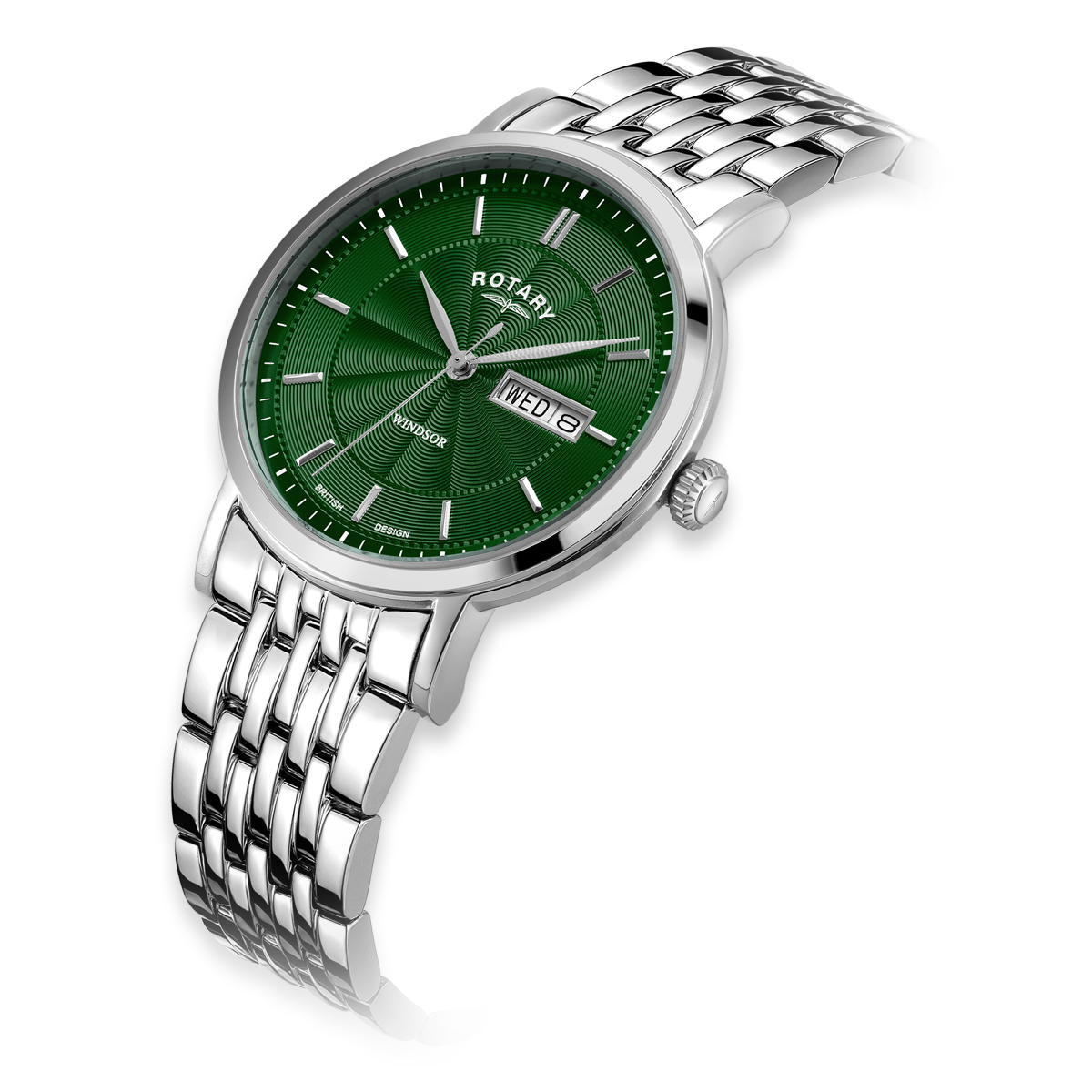Rotary Windsor Watch, Green Dial with Stainless Steel Bracelet - GB05420/24