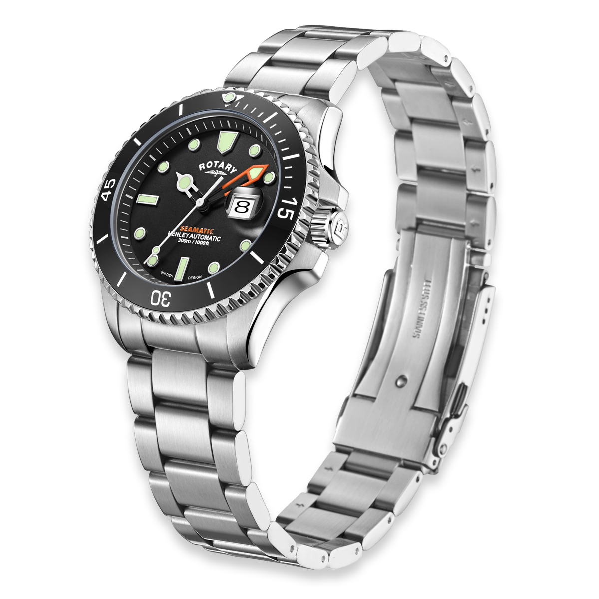 Rotary Henley Seamatic Automatic Diver, Black Dial with Stainless Steel Bracelet - GB05430/04