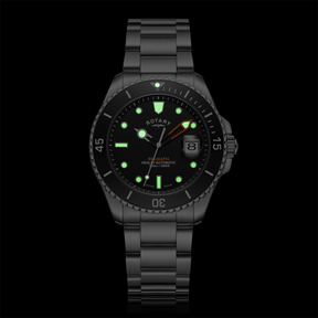 Rotary Henley Seamatic Automatic Diver, Black Dial with Stainless Steel Bracelet - GB05430/04