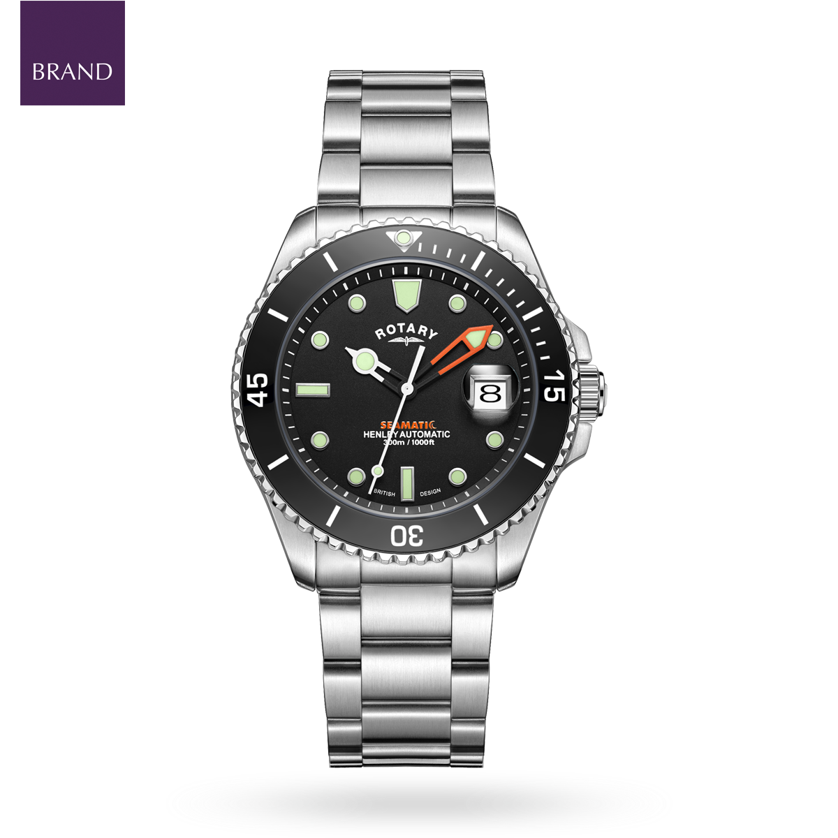 Rotary Henley Seamatic Automatic Diver, Black Dial with Stainless Steel Bracelet - GB05430/04