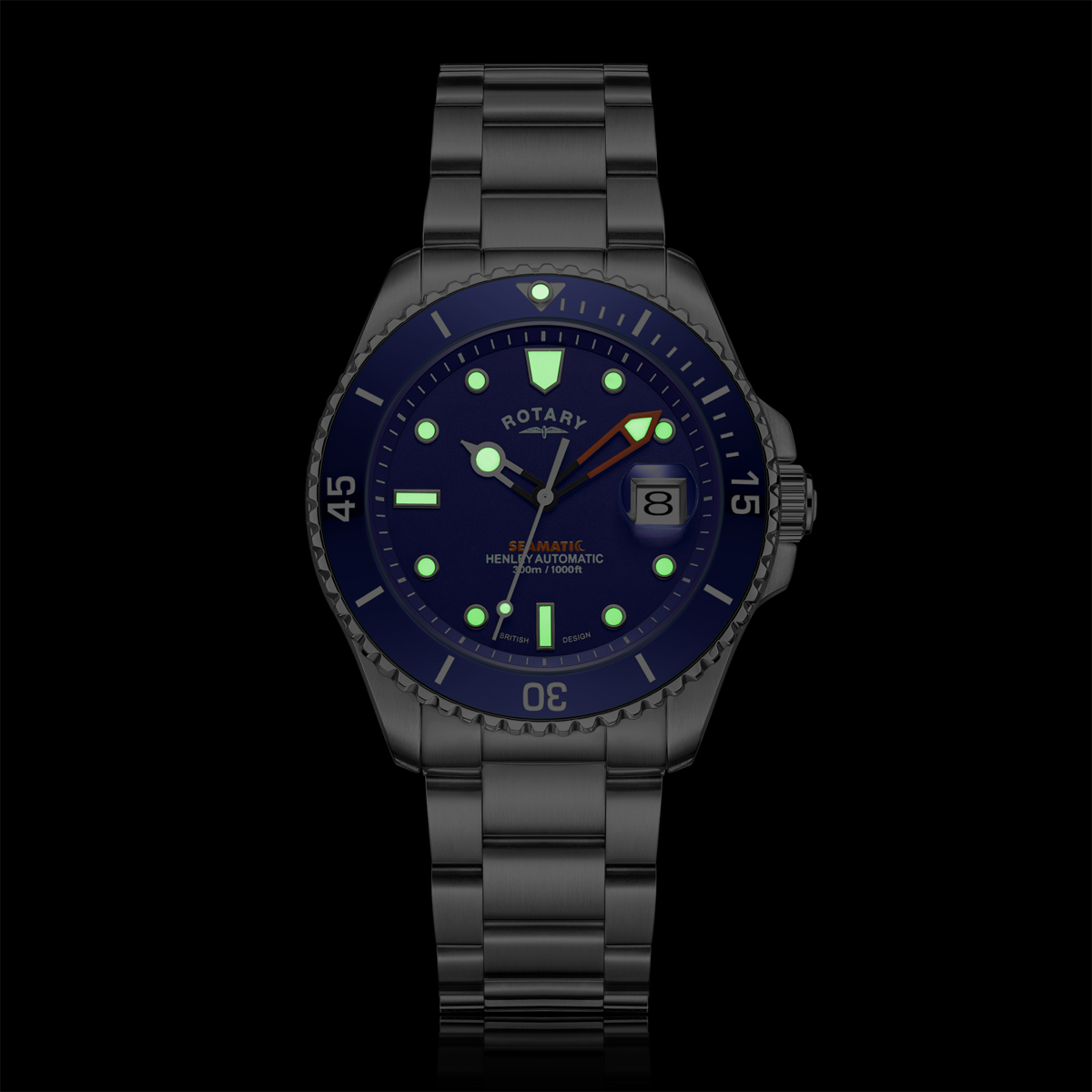 Rotary Henley Seamatic Automatic Diver, Blue Dial with Stainless Steel Bracelet - GB05430/05