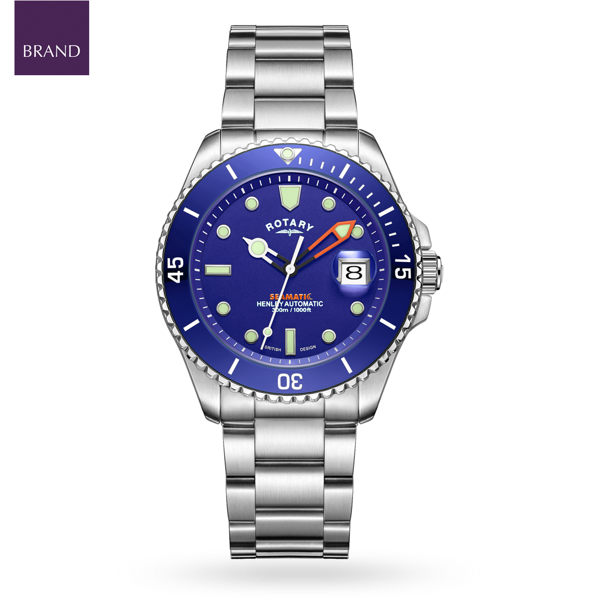 Rotary Henley Seamatic Automatic Diver, Blue Dial with Stainless Steel Bracelet - GB05430/05