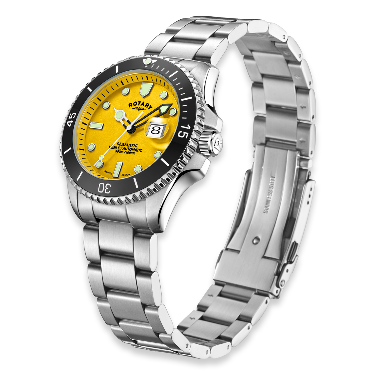 Rotary Henley Seamatic Automatic Diver, Yellow Dial with Stainless Steel Bracelet - GB05430/27