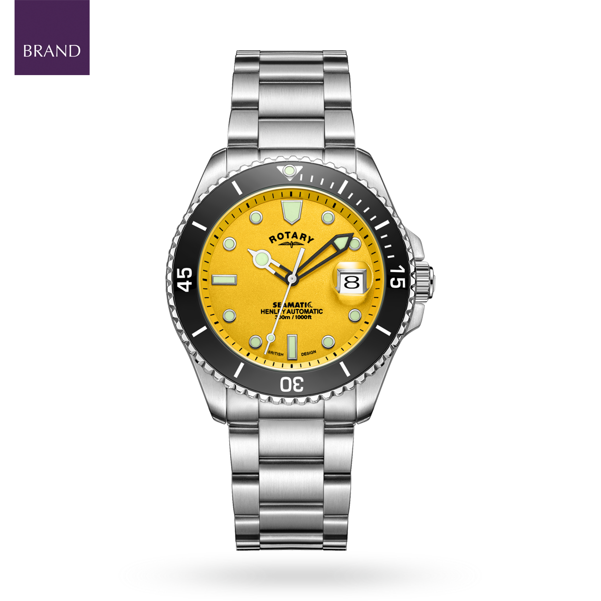 Rotary Henley Seamatic Automatic Diver, Yellow Dial with Stainless Steel Bracelet - GB05430/27