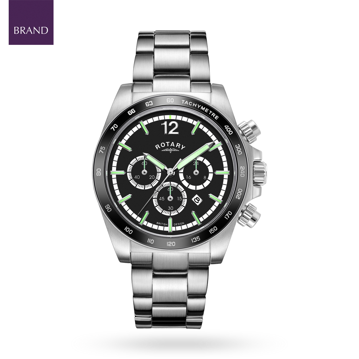 Rotary Henley Chronograph, Black Dial with Stainless Steel Bracelet - GB05440/04