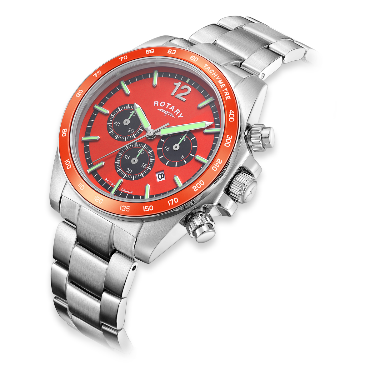 Rotary Henley Chronograph, Orange Dial with Stainless Steel Bracelet - GB05440/54