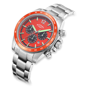 Rotary Henley Chronograph, Orange Dial with Stainless Steel Bracelet - GB05440/54